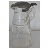 Old Glass Syrup Pitcher With Tin Lid