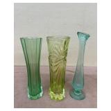 (3) green vases