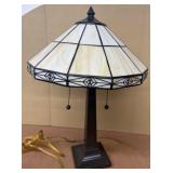 Slag, glass, shade table lamp