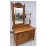 Oak wash stand with mirror and towel bar