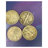 (4) silver liberty half dollars