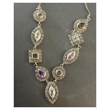 .925 Silver antique necklace purple stones