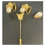 3pc. MARIAM Haskell, pearl earrings and PIN