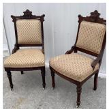 (2) Victorian Parlor Chairs, Walnut & Burl