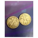 (2) silver liberty half dollars