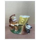 Little boy, hunting bear cub vase does have crack