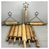 11 Old Wood Rolling Pins w 3 Hangers