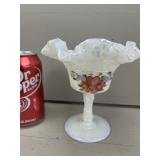 Fenton Iridescent Hand Painted Signed Compote