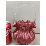 Fenton Melon Twisted Cear Handle Basket