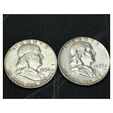 1956 and 1957 Franklin Half Dollar Silver Coins