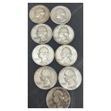 9 Silver Quarters Coins