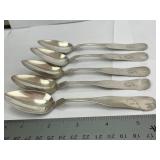 5 Antique Pure Coin Silver Spoons 1.96oz