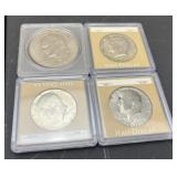 Eisenhower Dolar and 3 Kennedy Half Coins