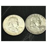 1963-D and 1958D Franklin Half Dollar Silver
