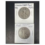 (2) silver liberty half dollars, 1929S and 1946