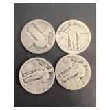 (4) silver liberty quarters