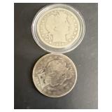 (2) silver barber half dollars