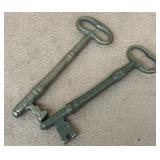 Two large brass skeleton keys