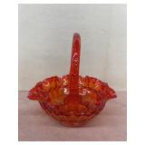 Orange glass ruffled basket