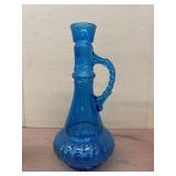 Blue glass genie bottle with handle