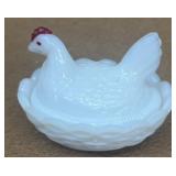 Milk glass miniature hen on a nest