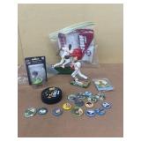 Sports collectors lot, fun food buttons, Bobby,