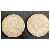 (2) silver Franklin half dollars