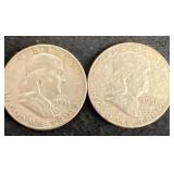 (2) Franklin silver half dollars