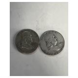 (2) Franklin silver half dollars