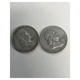 (2) Franklin silver half dollars