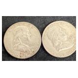 (2) Franklin silver half dollars