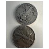(2) walking liberty silver half dollars