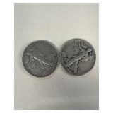(2) silver walking liberty half dollars