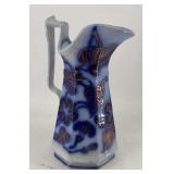 Ironstone Flow Blue Pitcher English 'Florette'