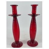 Beautiful Red Swirl Hand Blown Candle Holders
