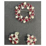 Ruby, red and crystal Stone earring and pin set