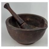 Large Mortar and Pestle STONEWARE *wood handle*