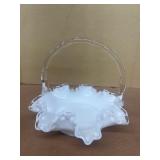 Milk glass ruffled basket