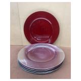 (7) large red and silver plates