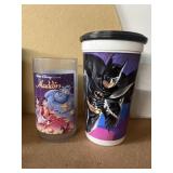Batman frisbee cup and Walt disease Aladdin glass