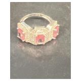 Sterling silver Triple pink stone Ring, size 7