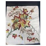 Vintage pillow, sham golden autumn stitched
