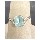 Sterling silver ring with aqua color stone size 6