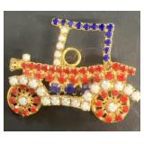 Red white blue jalopy car pin