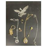 Large eagle pendant, heart, and key necklace l