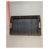 Plastic weaved double handled basket