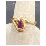 Ruby red stone ring size 7 gold filled