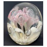 5' hand-blown floral art glass paperweight