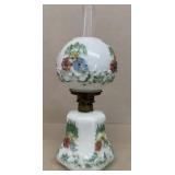 Impossed Floral Miniature Oil lamp, Milk Glass
