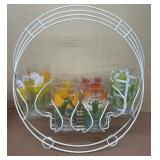 Mid century glass set with holder